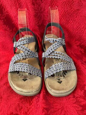 Skechers Reggae Slim Stretch Appeal Blue and White Sport Sandals Sz 7